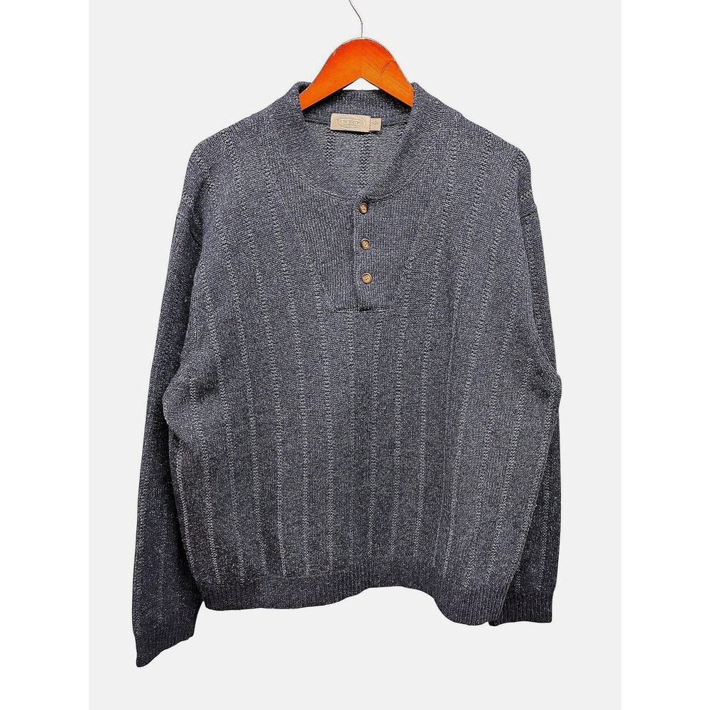 Talbots Wool Silk Sweater Blue Speckled Knit Pullover Men's XL Elbow Patch